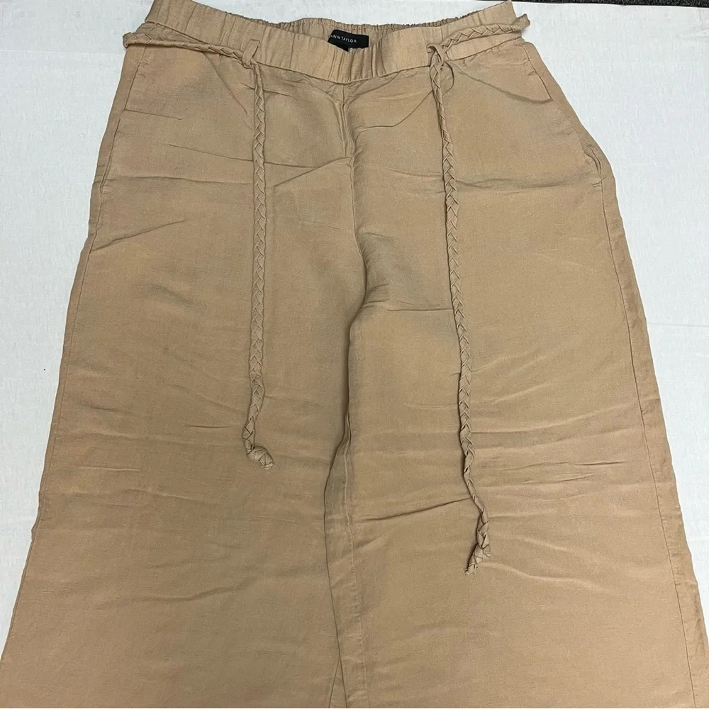 Ann Taylor Tan Wide-Leg Drawstring Chinos